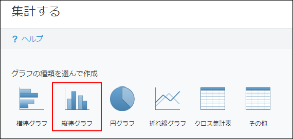 スクリーンショット：「集計する」画面の「グラフを選んで作成」項目で縦棒グラフが赤枠で強調されている