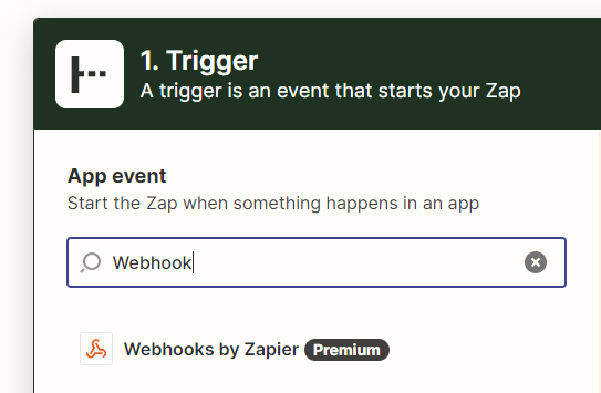 スクリーンショット：Webhookのトリガーを選択している